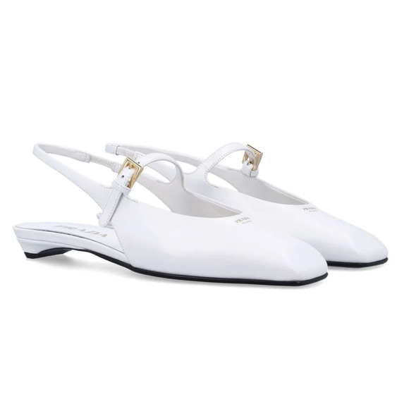 Prada Shoes - Prada White Leather Square Toe Mary Jane Slingback Ballerina Ballet Flat 36